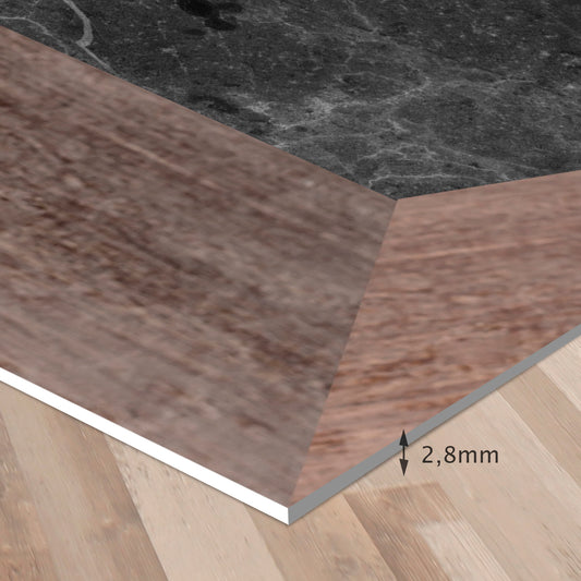 Hexágonos madera y mármol