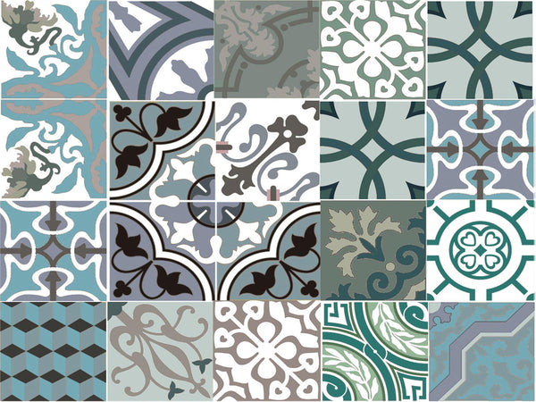 Set of 4 Individual Green Modernist Tiles