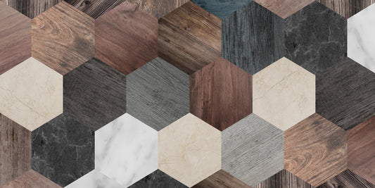 Wood and marble hexagons