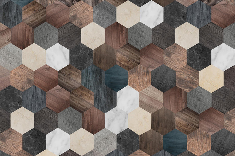 Wood and marble hexagons