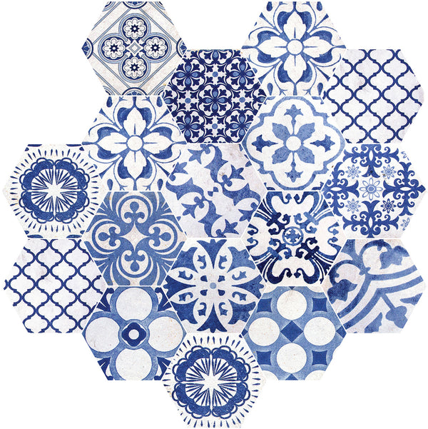Hexa Composition Blue Tile Mural