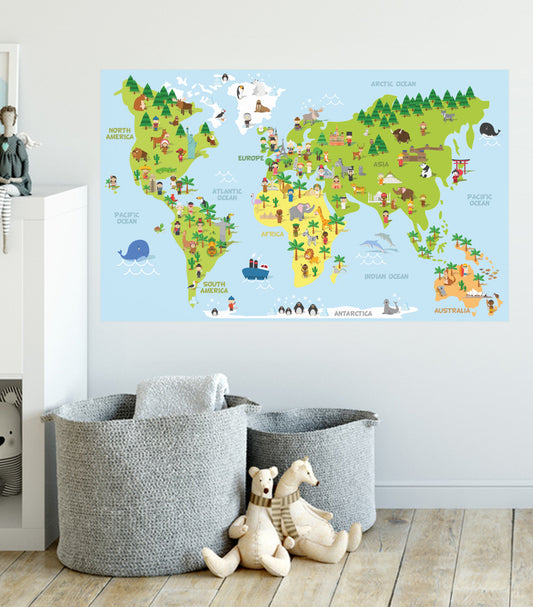 Kids world map mural