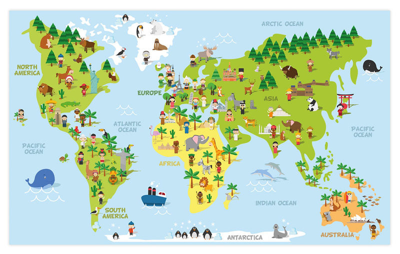 Kids world map mural