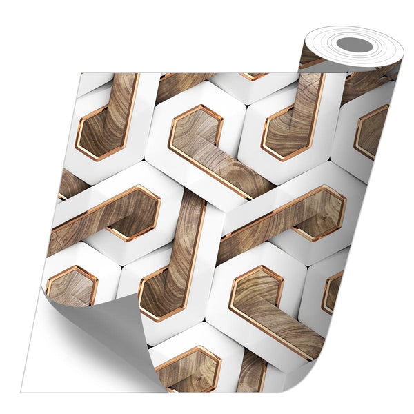 Roll sticker 3d white, wood and gold