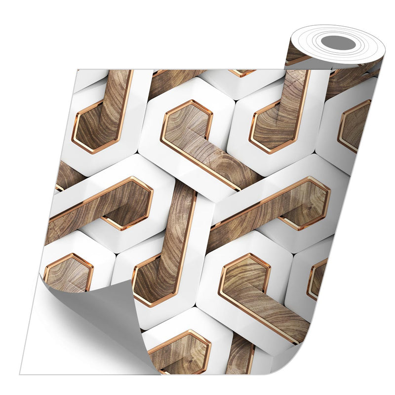 Rollo sticker 3d white, wood and gold