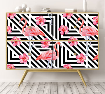 Rollo sticker Flamingos and lines