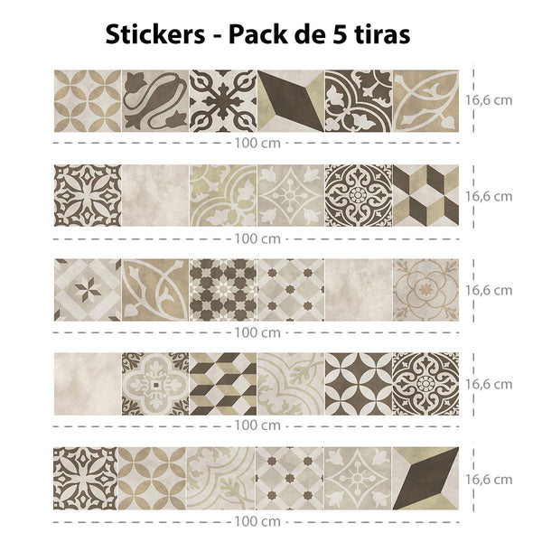 Set of 5 sepia Miguel adhesive strips