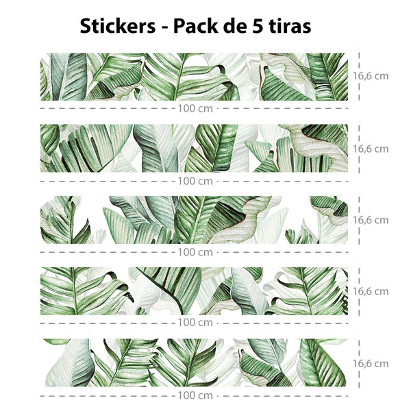 Set of 5 adhesive strips Green leaves