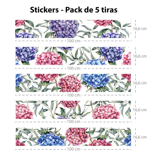 Set of 5 Hydrangea adhesive strips