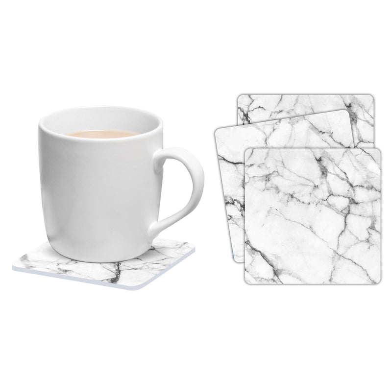 Set of 6 white marble square coasters