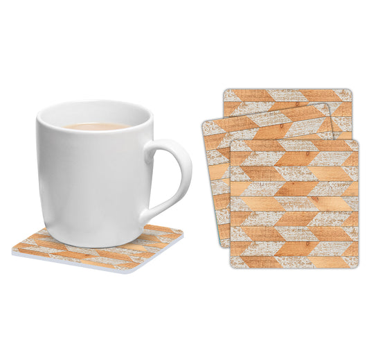 Set of 6 square wood coasters zig-zag