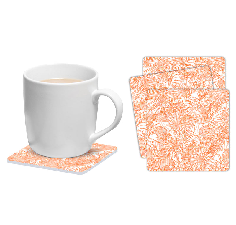 Set of 6 square coasters Coral leaves
