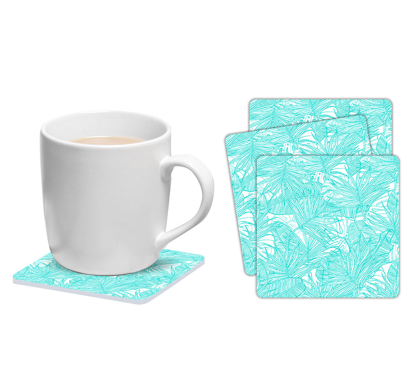 Set of 6 square coasters Turquoise leaves