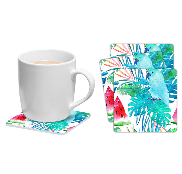 Set of 6 parrot and watermelon square coasters