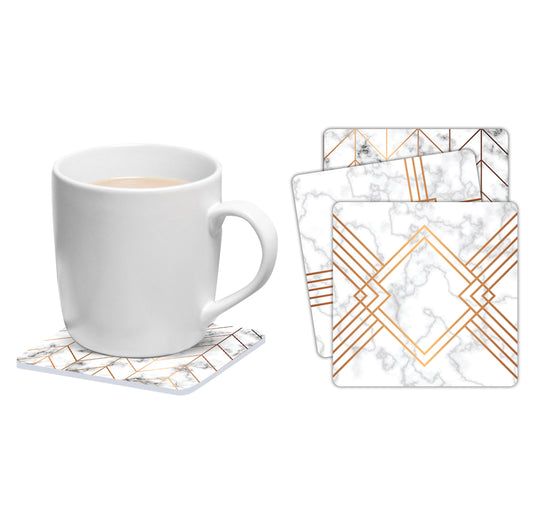 Set of 6 square Art Deco marble coasters