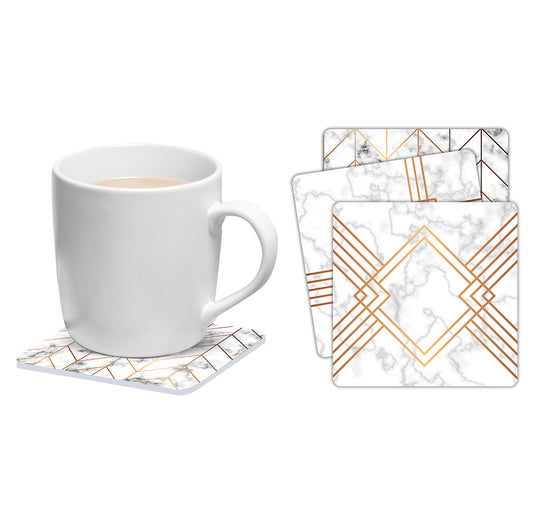 Set of 6 square Art Deco marble coasters