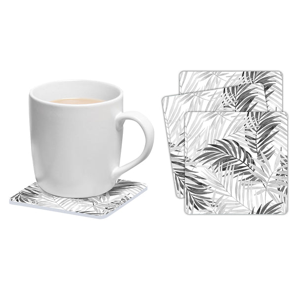 Set of 6 square coasters Leaves gray