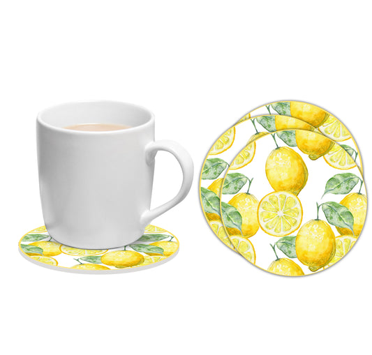 Set of 6 round lemon coasters