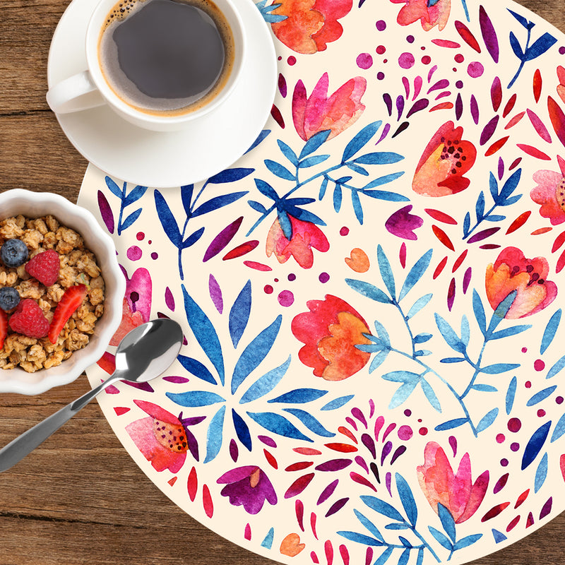 Placemats 4 ud multicolored floral circular