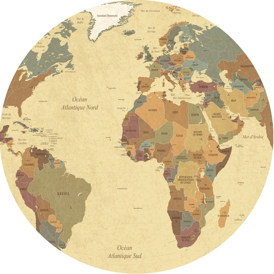 Carte du monde circulaire individuelle 1 pièce