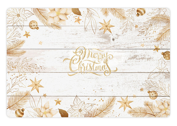 set of 4 gold and white wood Christmas placemats
