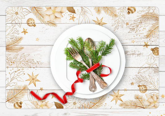 set of 4 gold and white wood Christmas placemats