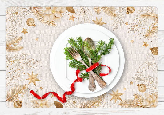 set of 4 gold and burlap Christmas placemats