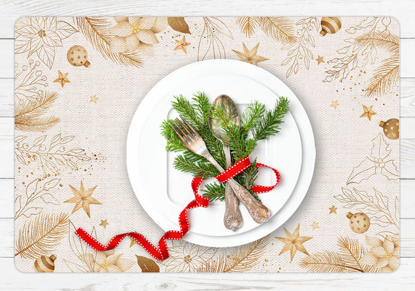 set of 4 gold and burlap Christmas placemats