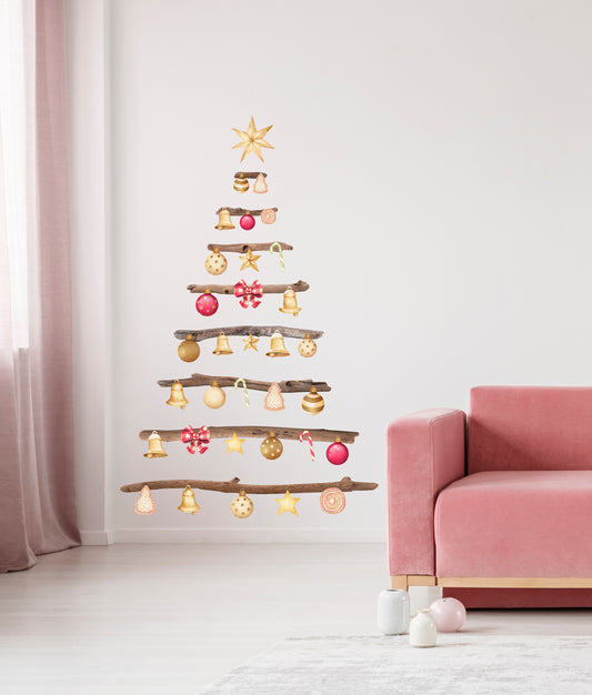 Sticker Christmas Tree Branches Golden