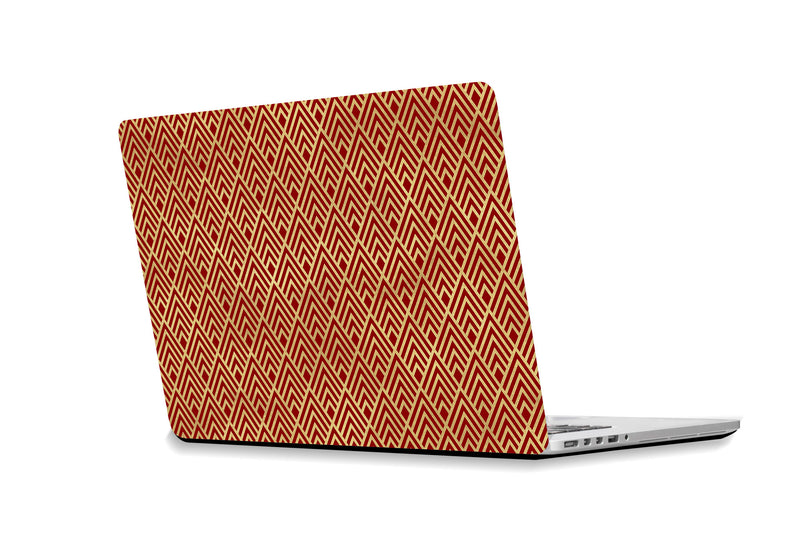 Sticker para ordenador portátil Rombos art-decó rojo con oro