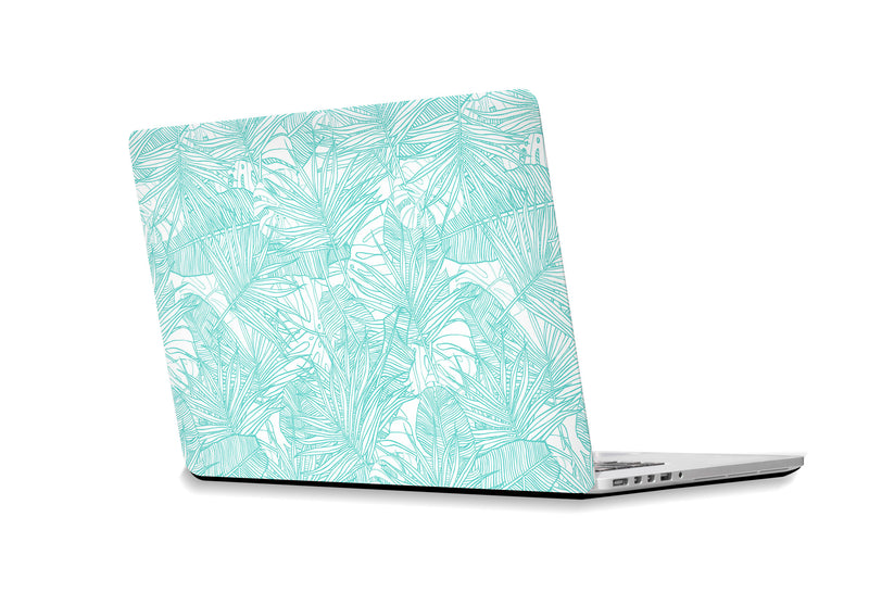 Sticker ordinateur portable feuilles de corail turquoise