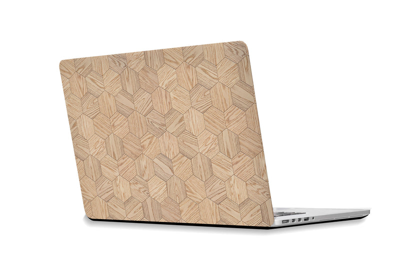 Sticker ordinateur portable hexagones en bois