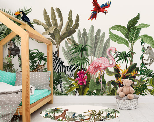 Jungle 3 vanilla - adhesive vinyl textile mural