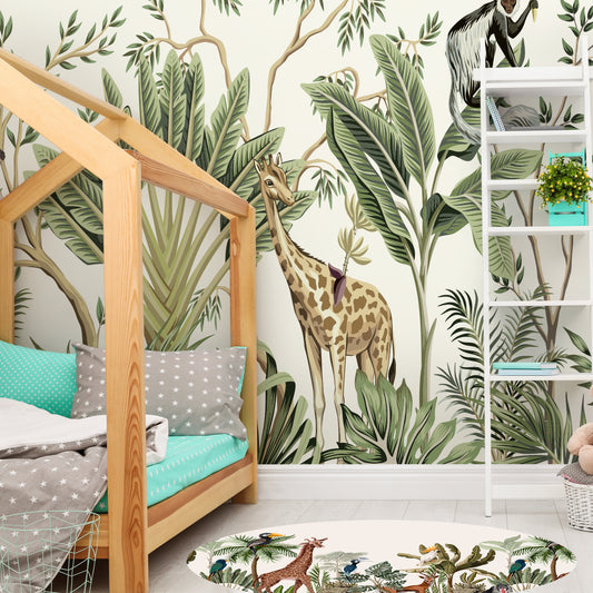 Jungle 4 vanilla - adhesive vinyl textile mural