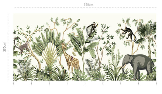 Jungle 4 vanilla - adhesive vinyl textile mural