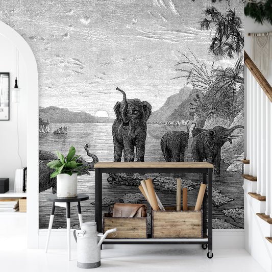 Elephants - adhesive vinyl textile mural